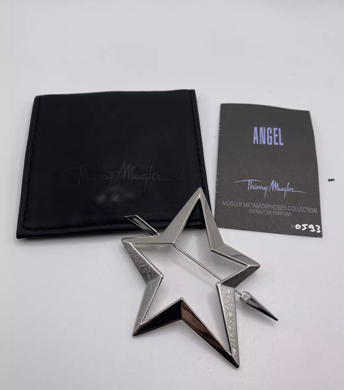 Thierry Mugler Vintage Angel Star Pin Brooch Signed Numbered Certificate Pouch