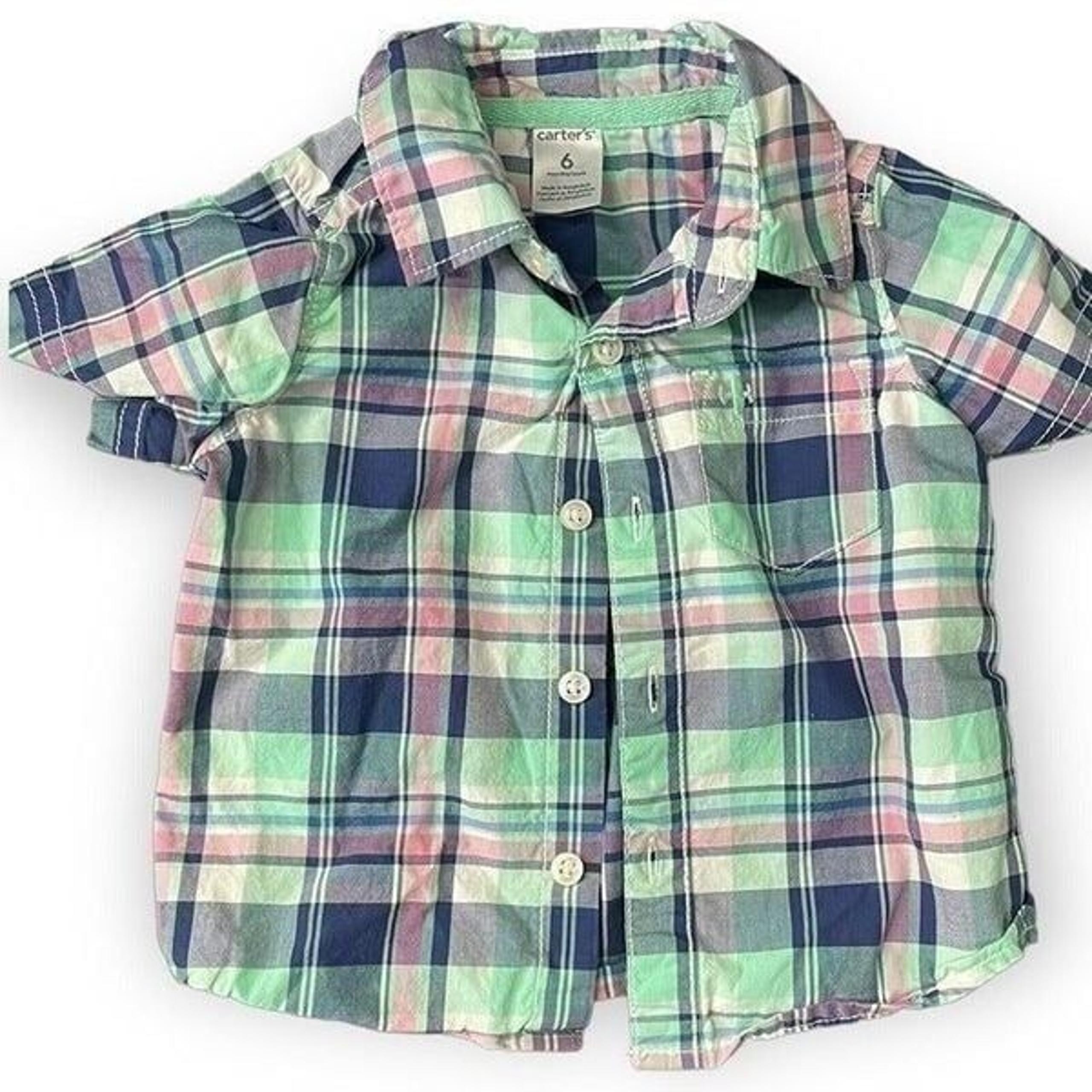 Carter's Baby Boy Button Down Plaid Top Shirt Collard Casual School Wear6 Months