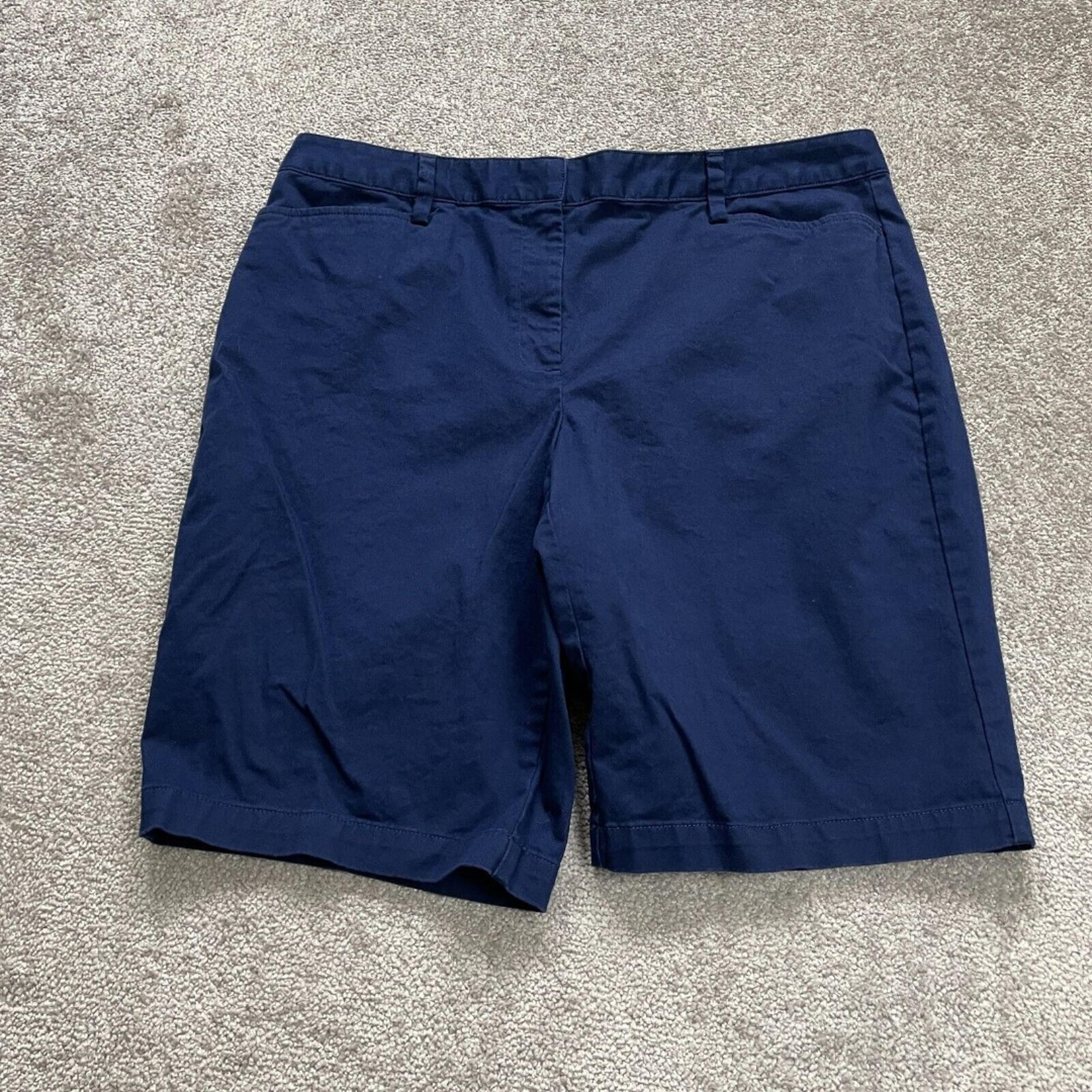 Lands' End Chino Shorts Women 16 Solid Navy Blue Mid Rise Cotton Spandex 38x12