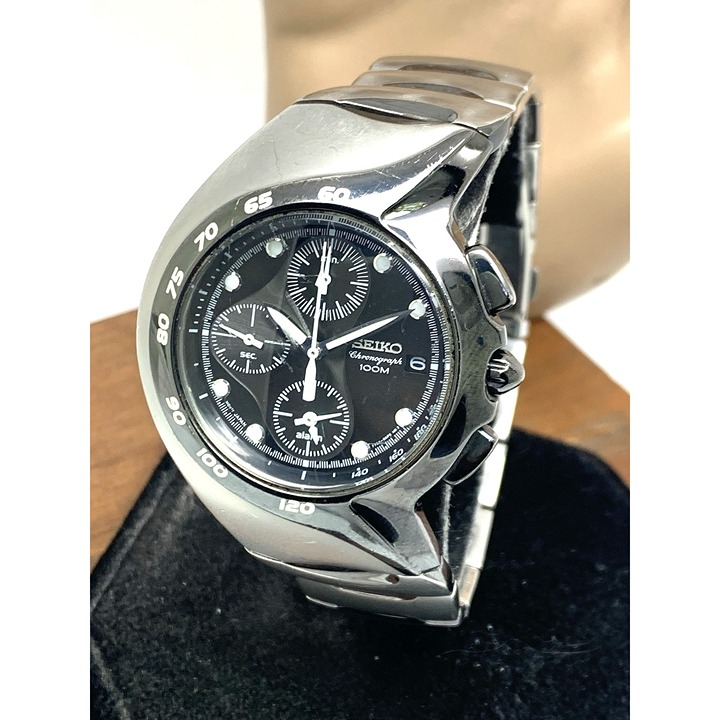 Seiko Men's Watch 7T62-0AM0 Quartz Black Dial Chronograph Stainless Steel 40mm