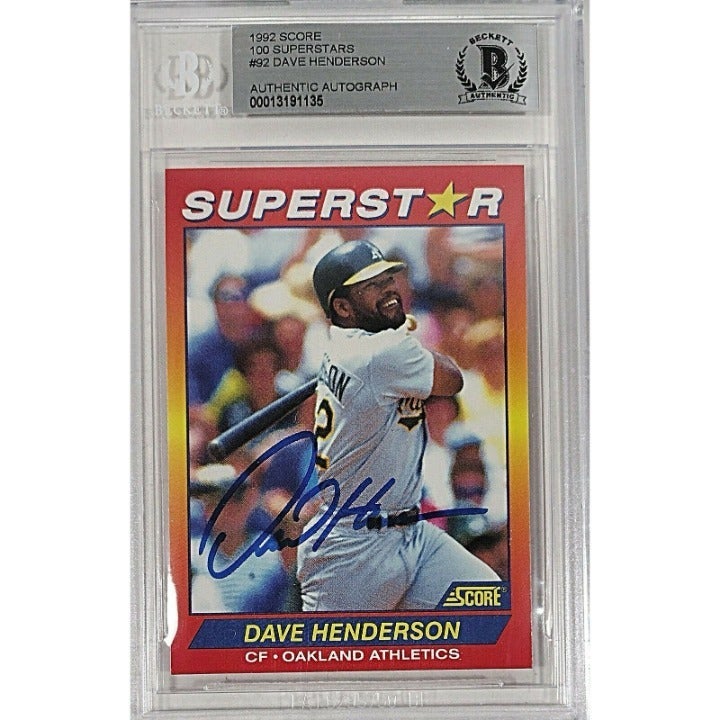 Dave Henderson Oakland A's Signed 1992 Score Baseball Card Beckett Autographed