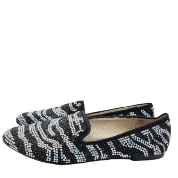 Steven Women's Black White Madee-R Rhinestone Slip-On Dress Loafer Shoes Sz 9.5