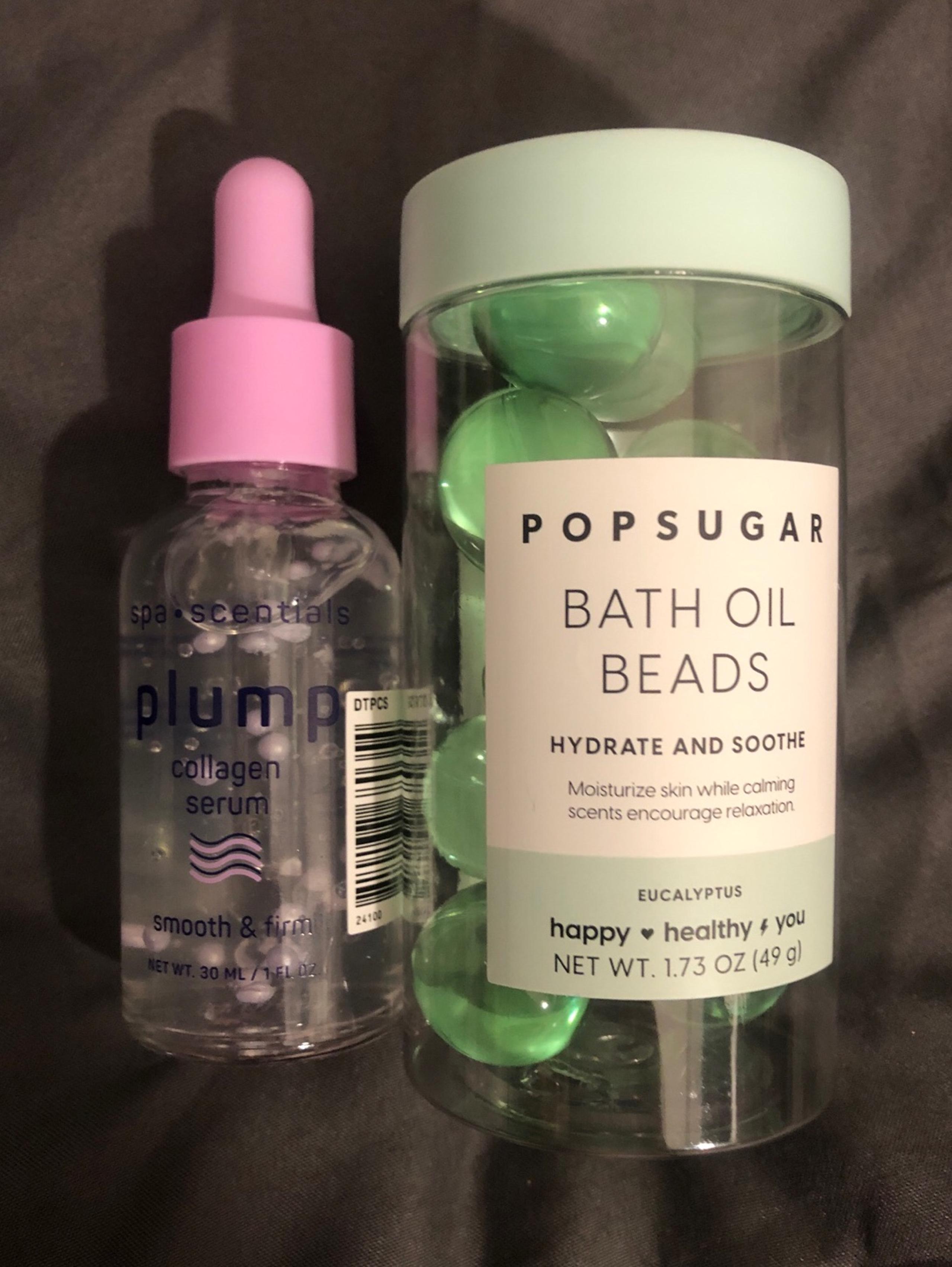 Spa Scentials Plump : Collagen Serum & PopSugar Bath Oil Beads : Eucalyptus Duo