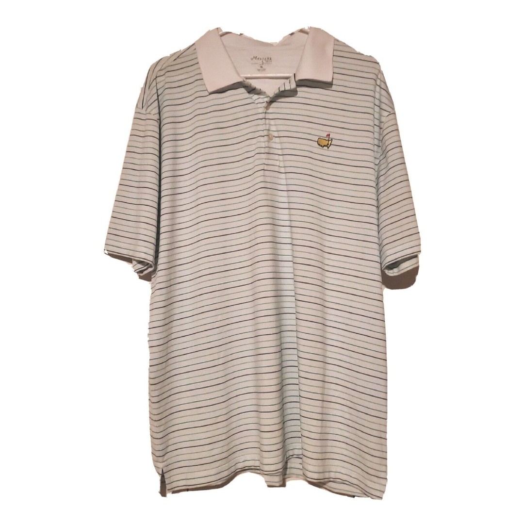 Master Tech Polo Shirt Mens Golf White Green Striped Xlarge Short Sleeve Collar
