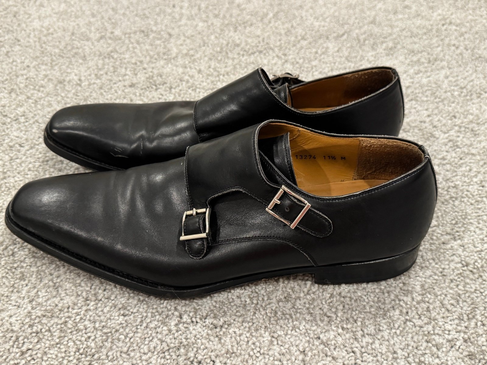 Men’s Leather Magnanni Dress Shoes Size 11.5, Double Strap Loafers