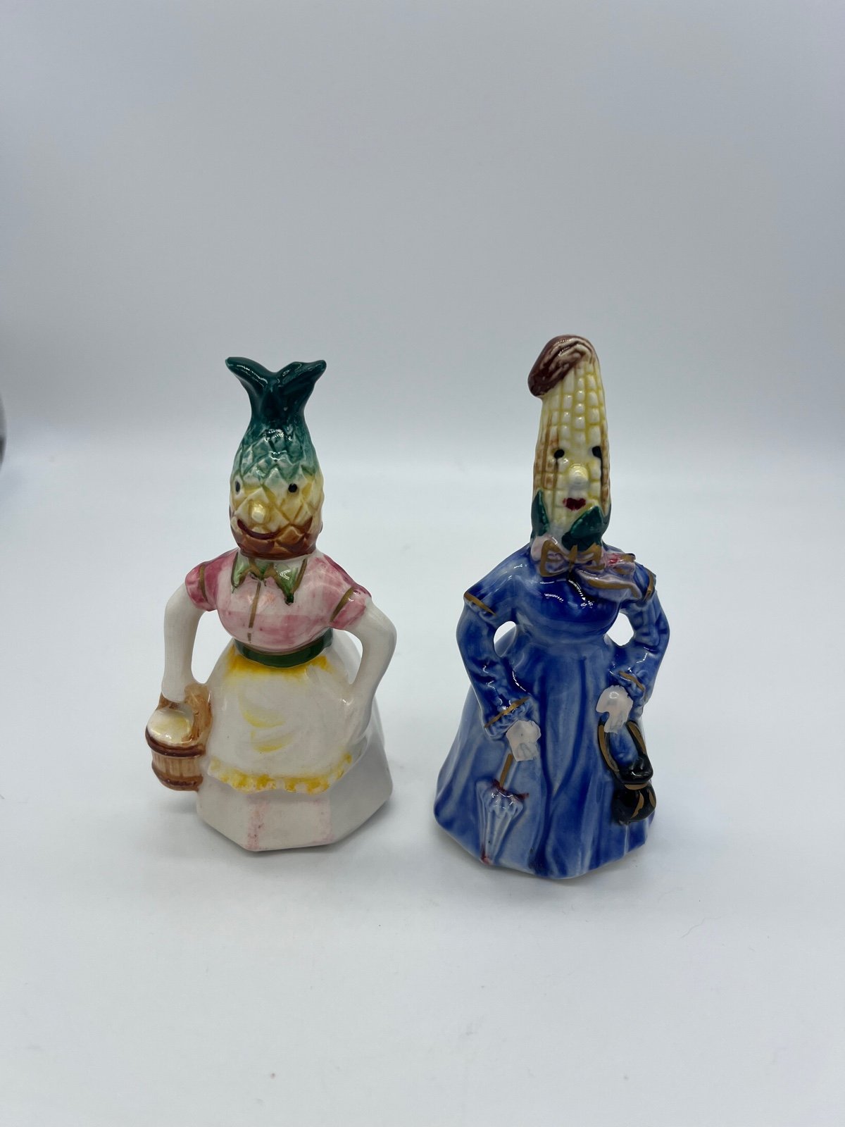 VINTAGE ANTHROPOMORPHIC Lady Corn & Pineapple Salt And Pepper Shakers