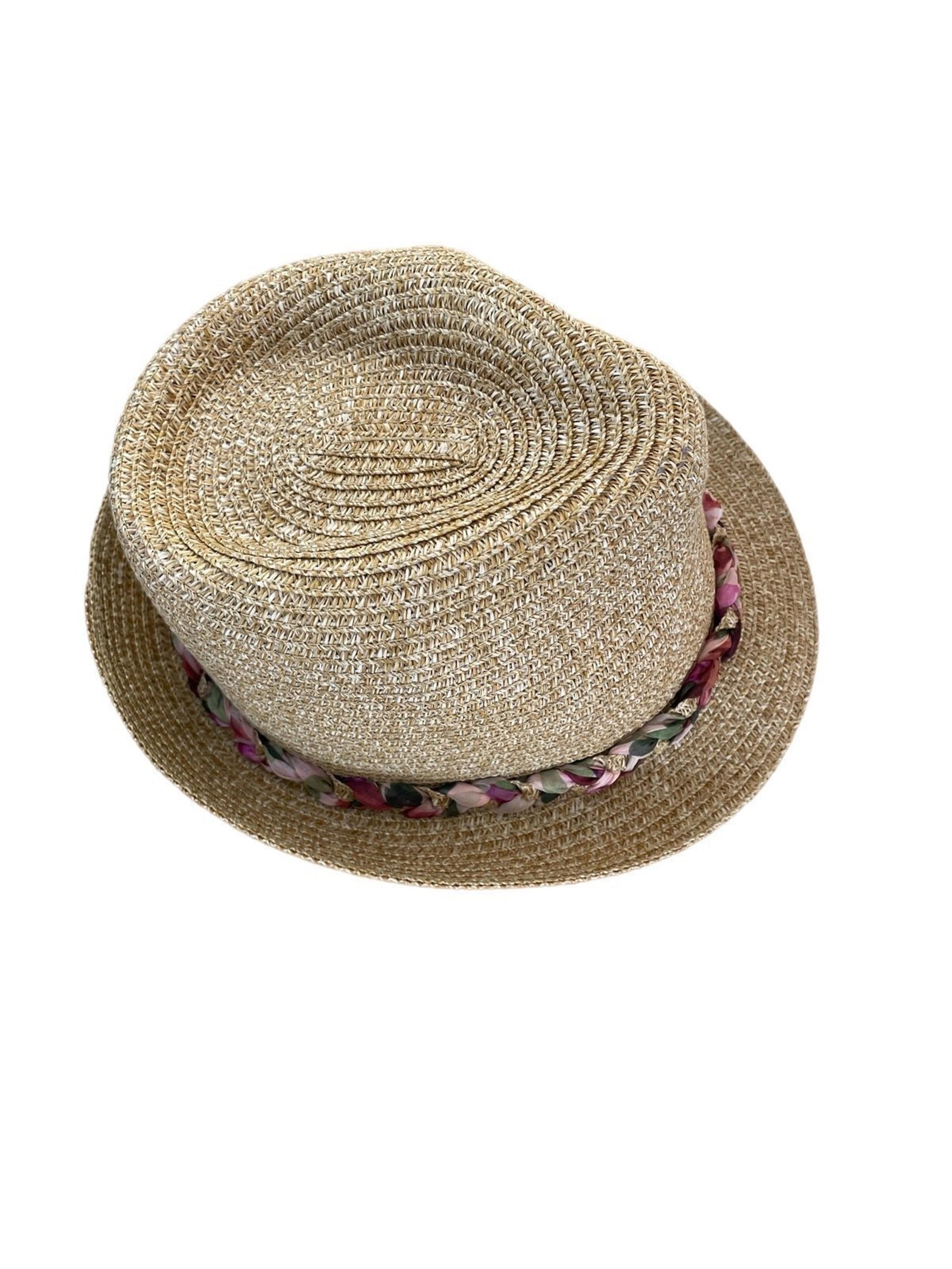 Black Rivet Women's Woven Western Fedora Hat Floral Trim One Size