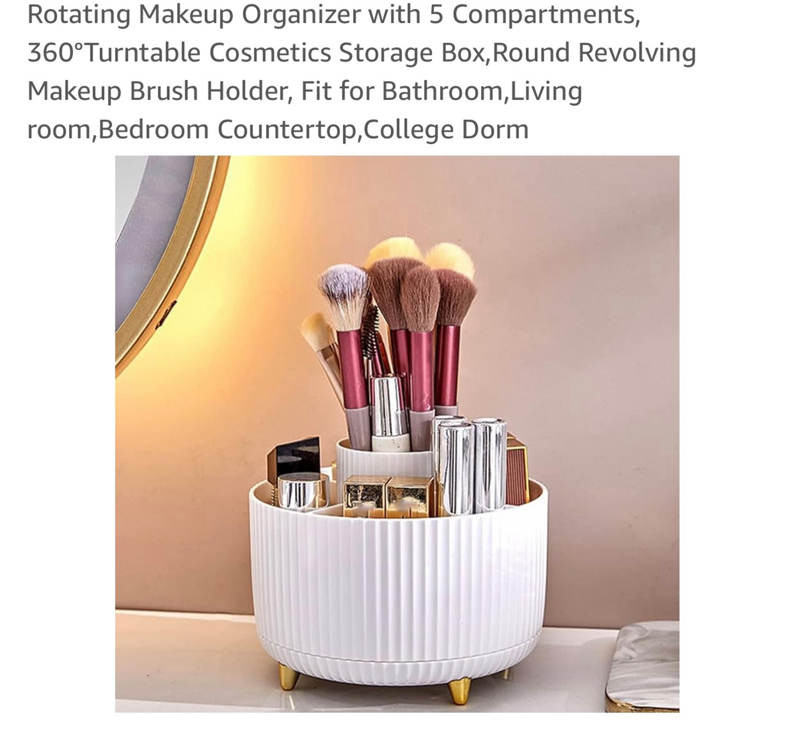 Rotating Makeup Organizer with 5 Compartments, 360°Turntable Cosmetics Storage