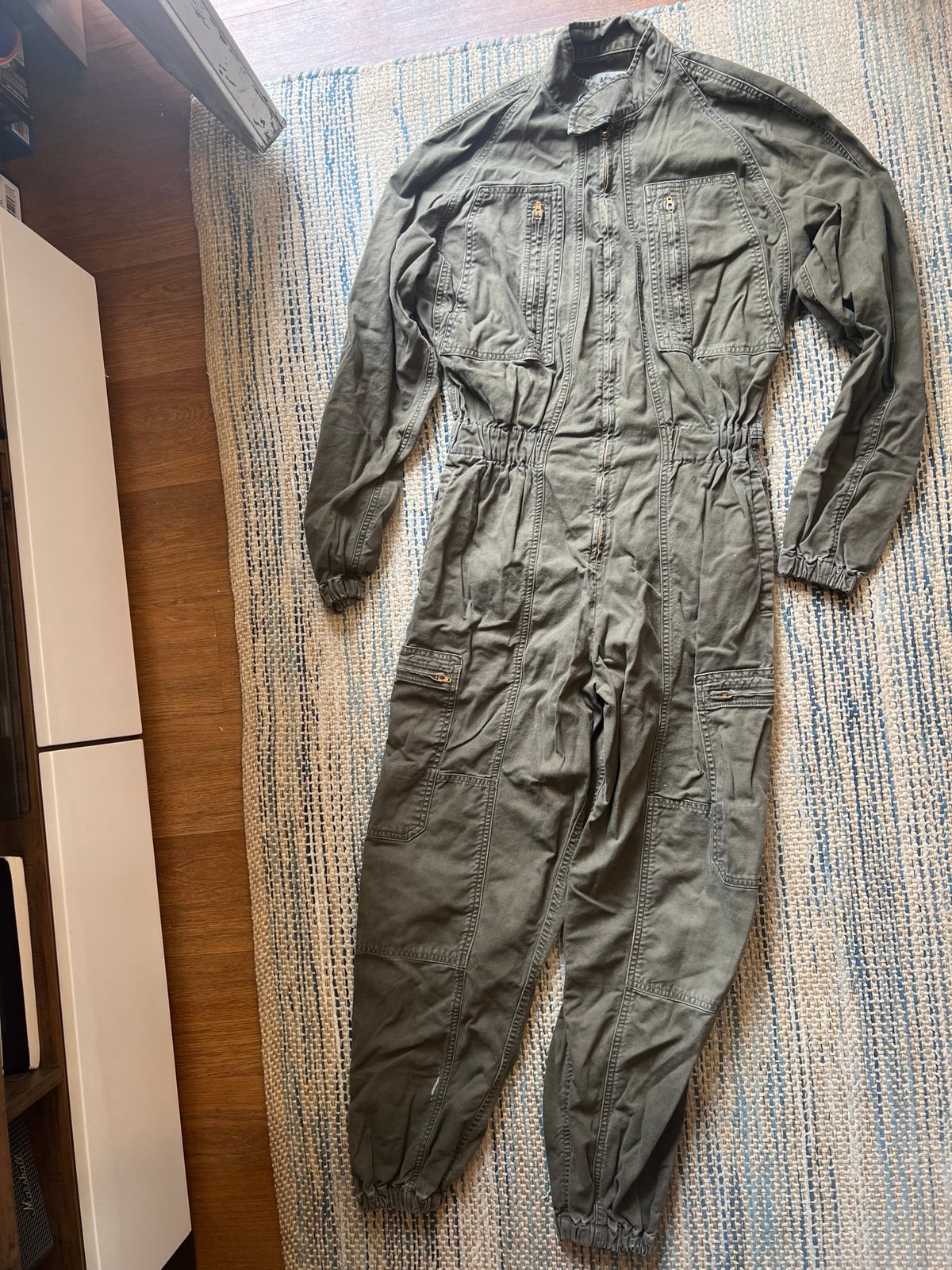 Agolde Jumpsuit Womens Size 0 Olive Green Denim Long Sleeve Gathered Zip