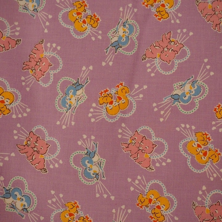 4 YARDS FABRIC LOT - Robert Kauffman Novelty Nursery Print Cotton Fabric 1940s
