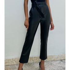 Aritzia Babaton High Waist Belted Vegan Leather Pants Slim Fit Crop Black sz 00