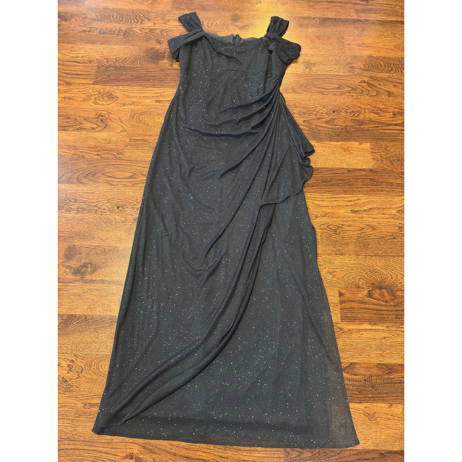 Alex Evenings Women's Cold Shoulder Draped Metallic Gown - Gray - Size 10P