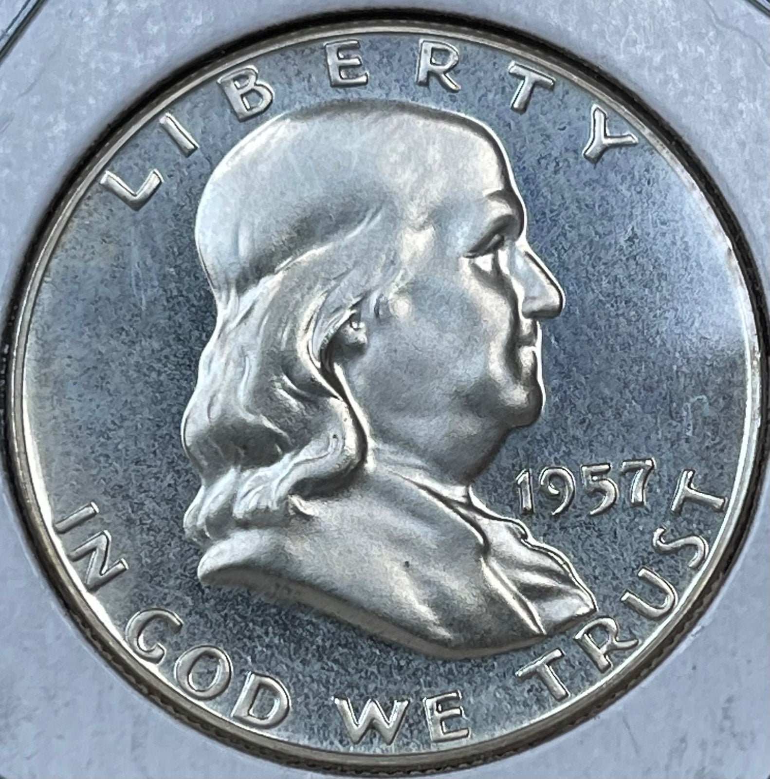 1957-P Frosty/Cameo Proof Franklin US Silver Half Dollar •Direct from Proof Set•