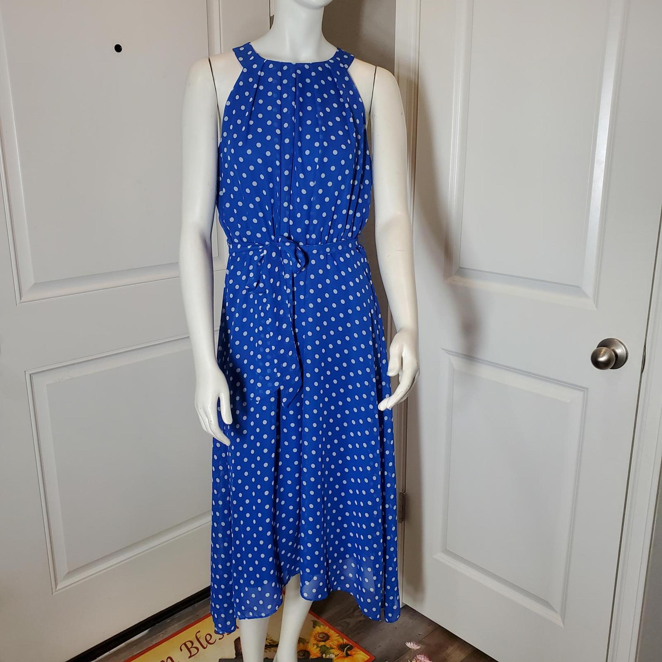 NWT Cobalt Blue and White Polka Dot Women's Midi Dress Size LP Pat G - Apt. 9