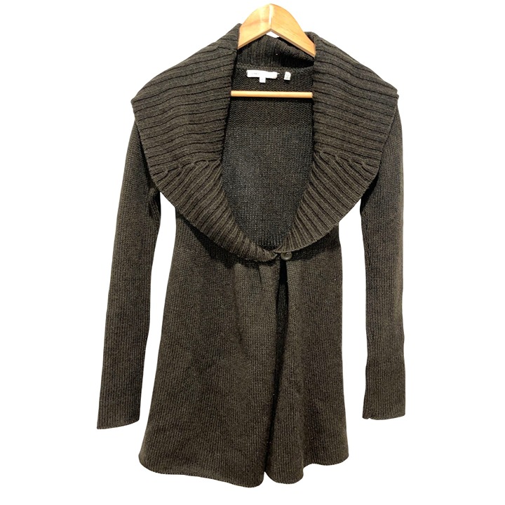 Vince Green Ribbed Knit Alpaca Wool Cashmere Open Front Cardigan Women's XS