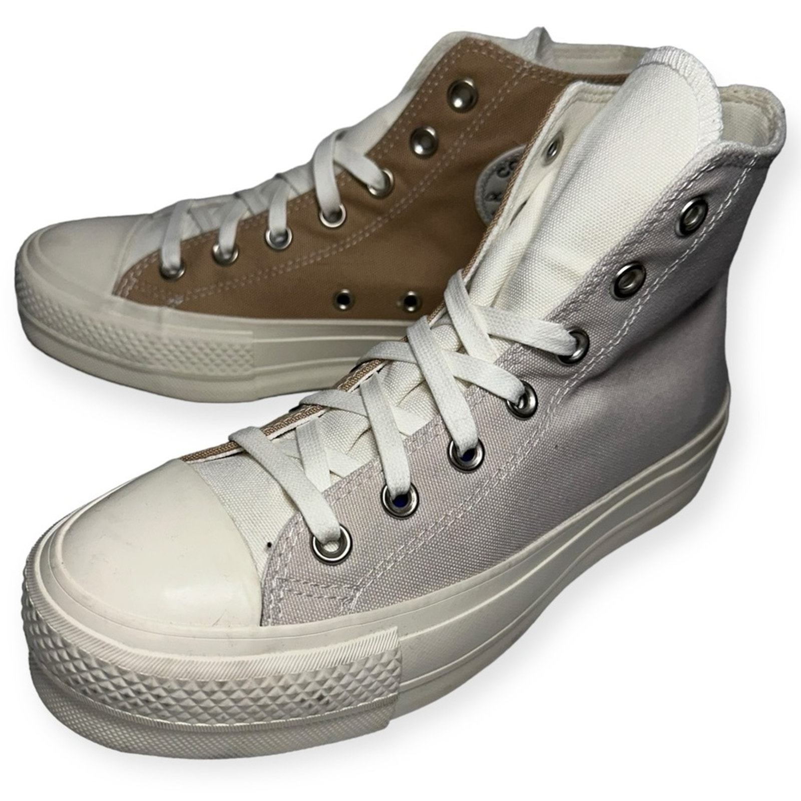 Converse NWT 7 Tan Cream Ivory Tri Panel Color Block High Top Platform Sneakers