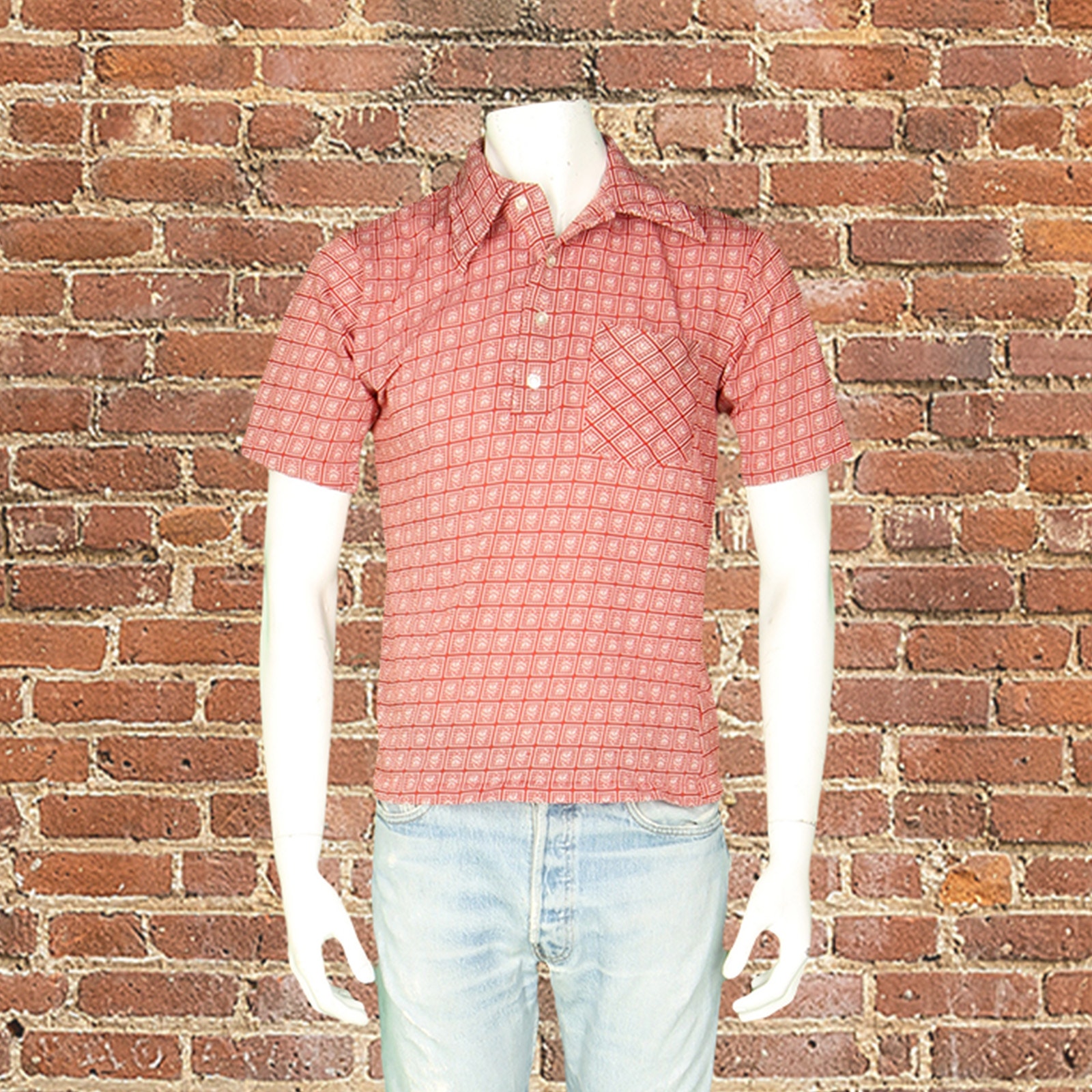 70s Vintage Avenue Fashions Check Polo Disco Mod Hippy Pullover Shirt XS