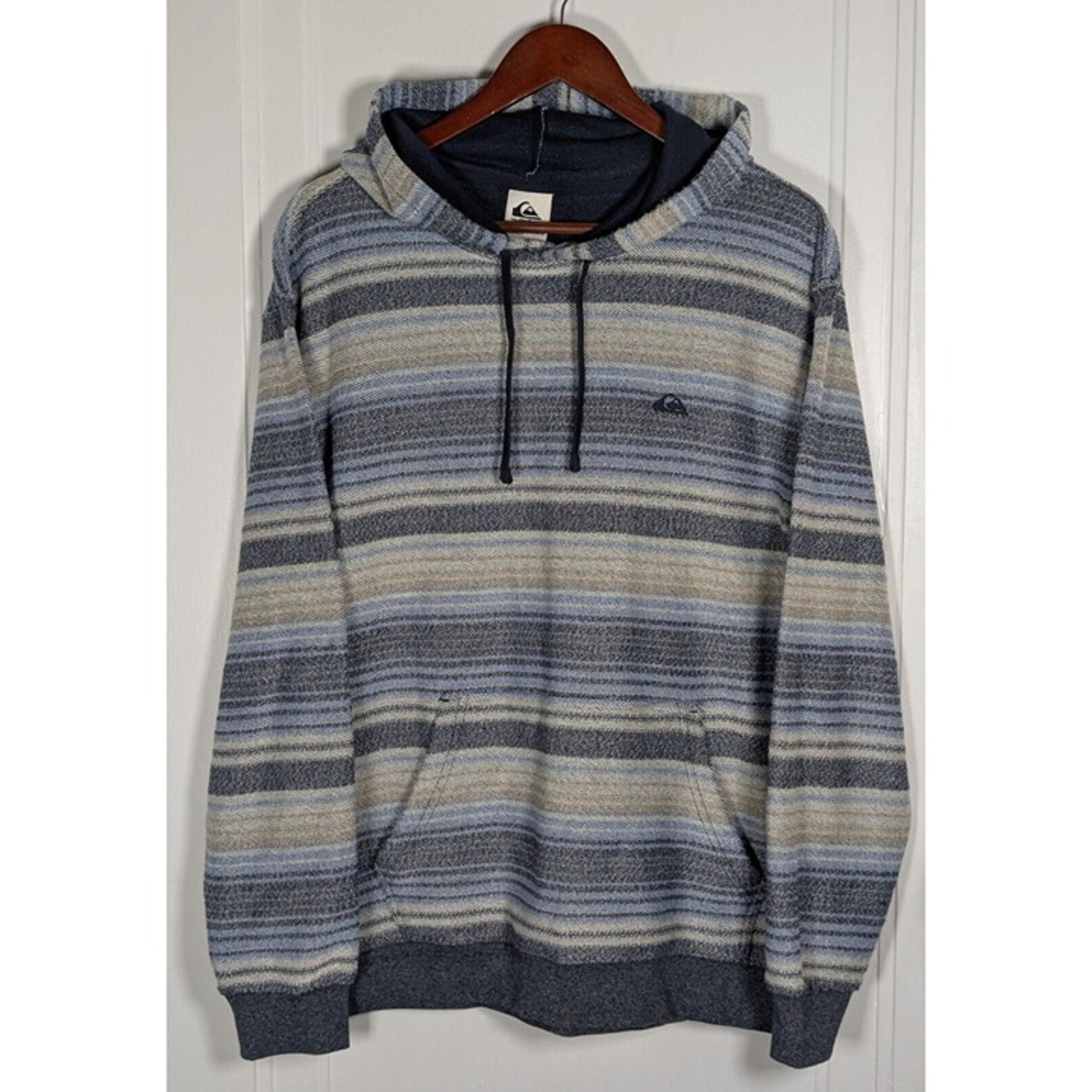 Quiksilver Mens Hoodie Size Medium Knit Sweater Baja Surfer Cayucos Beach VTG