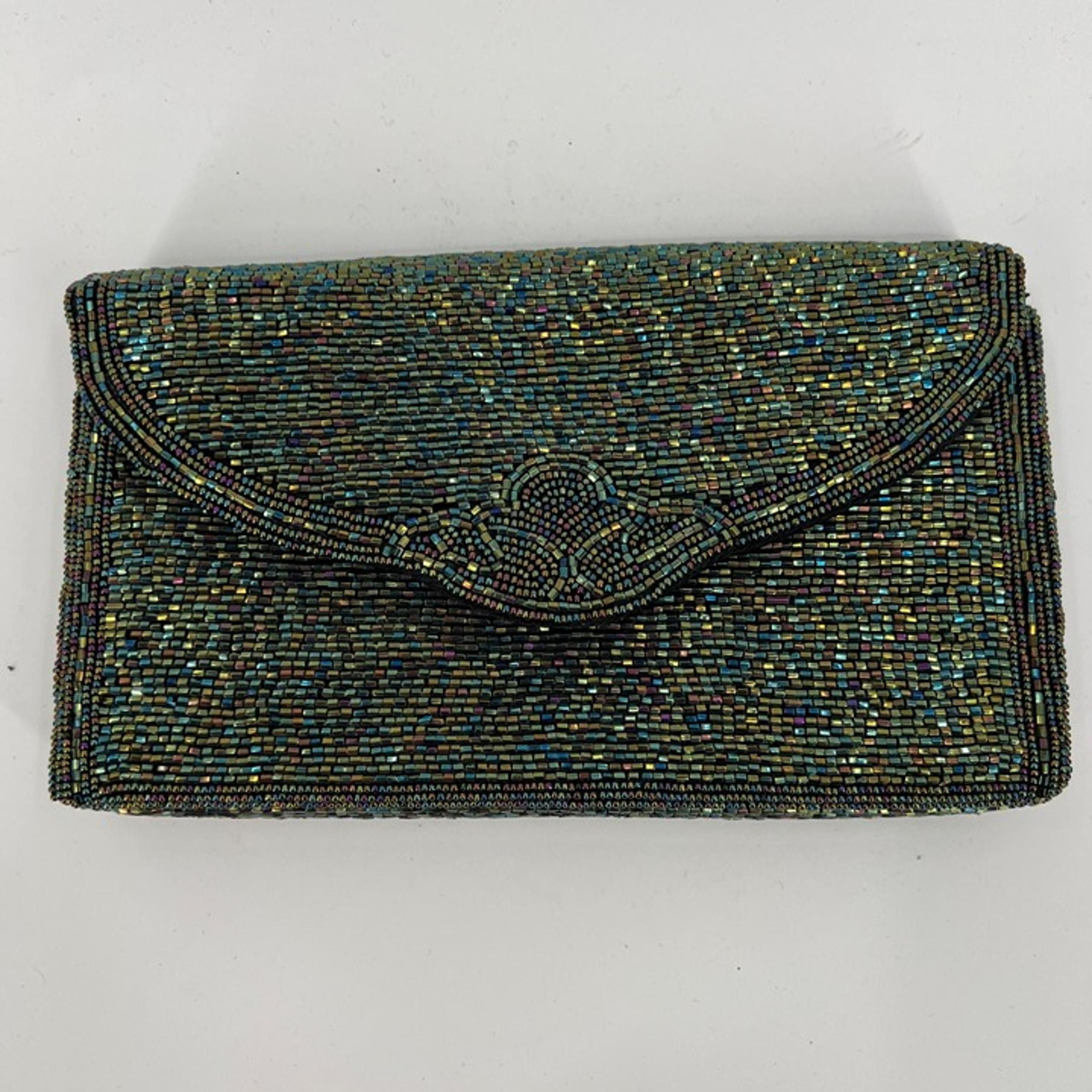 Vintage Walborg Iridescent Holo Beaded Clutch Purse Snap Closure