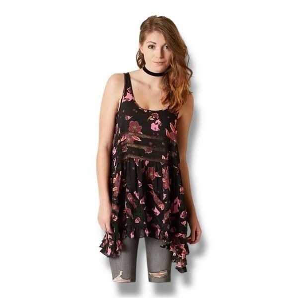 Free People Trapeze Tunic Floral Lightweight Top Size Small