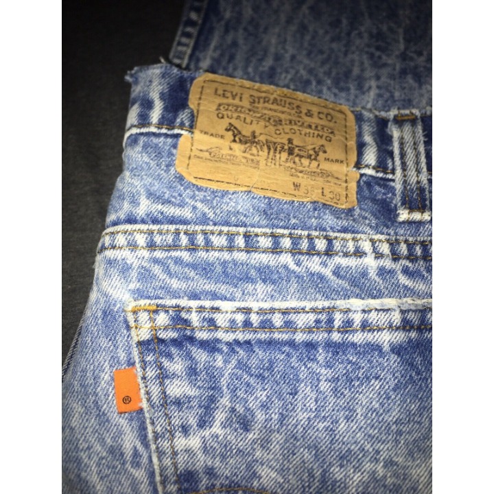 RARE BLANK ORANGE TAB LEVIS USA STONE ACID WASH DENIM BLUE JEANS SZ 36X30 1980S