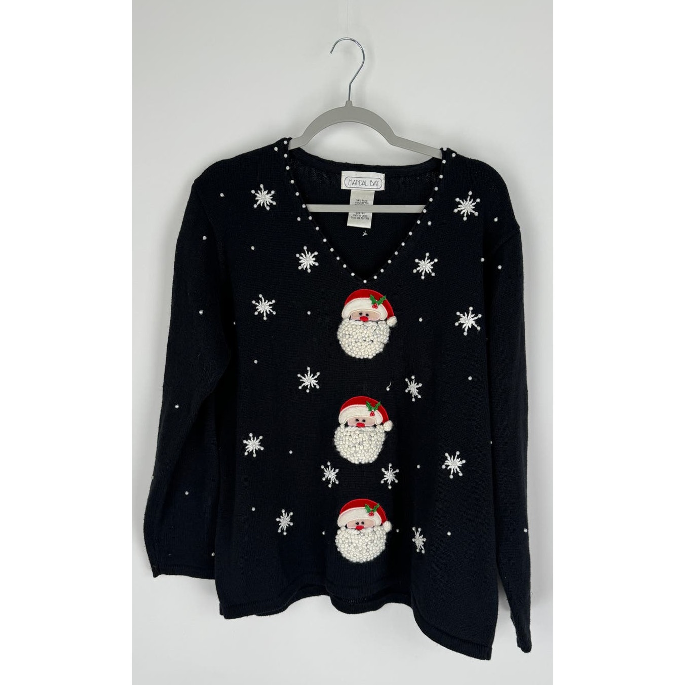 Vintage Mandal Bay Ugly Christmas Sweater Santa Womens XL Black Knit Long Sleeve