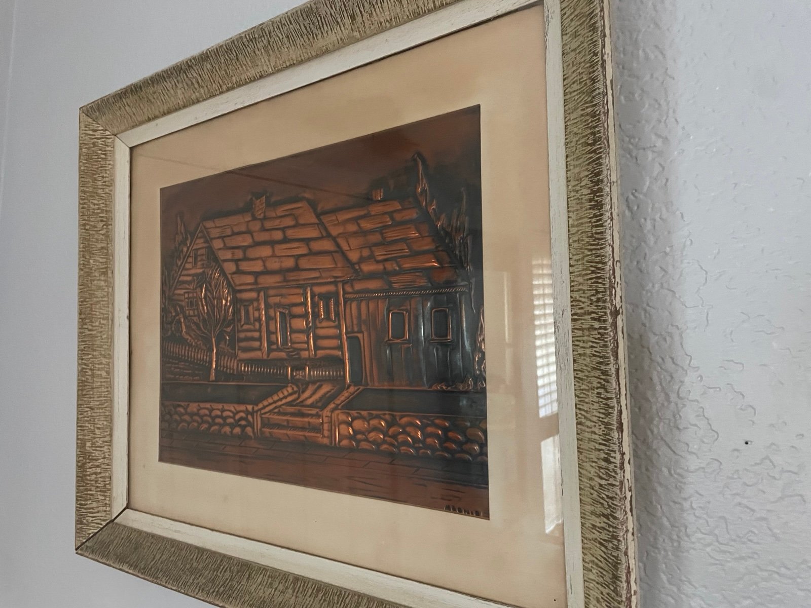 Vintage Michael Mundel (Moonio) Copper Relief Art Framed 23.5 x19