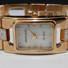 Pierre Cardin 18mm Yellow Gold Plate Dress Bracelet Style Rectangle Quartz NEW