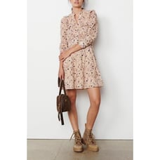ba&sh Belle Ruffled Mini Shirt Dress M Floral Print Long Sleeve Cottage Tiered