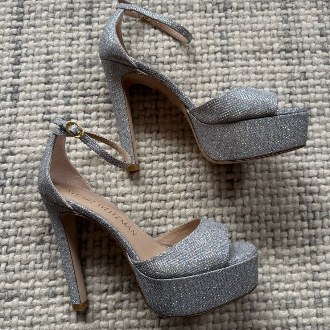 NEW Stuart Weitzman Discoplatform Shimmery High-Heel Sandals 9