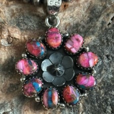 Dahlia flower design southwestern sterling silver pendant