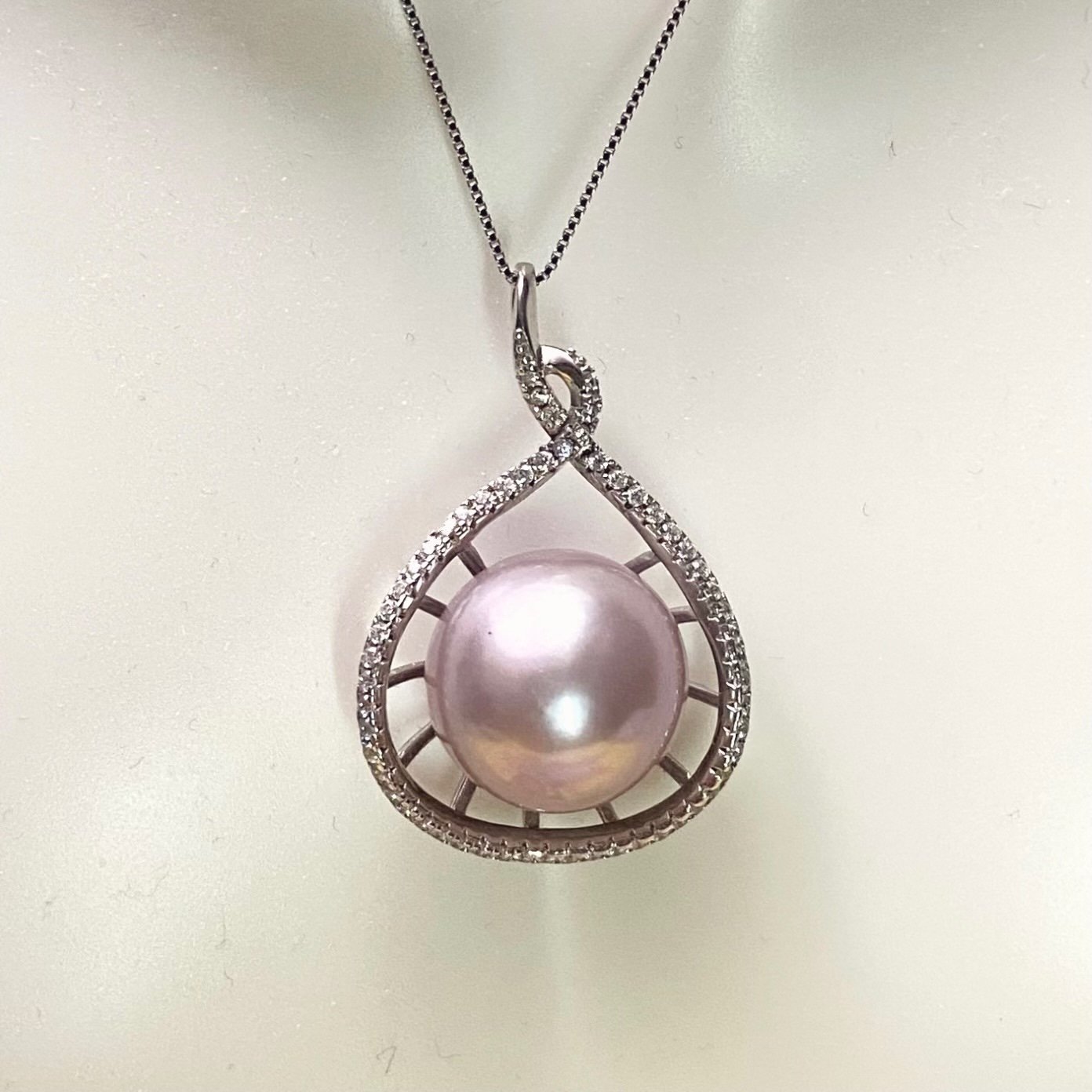 12.8mm Freshwater Edison Pearl Lavender Purple Pendant Necklace Sterling Silver