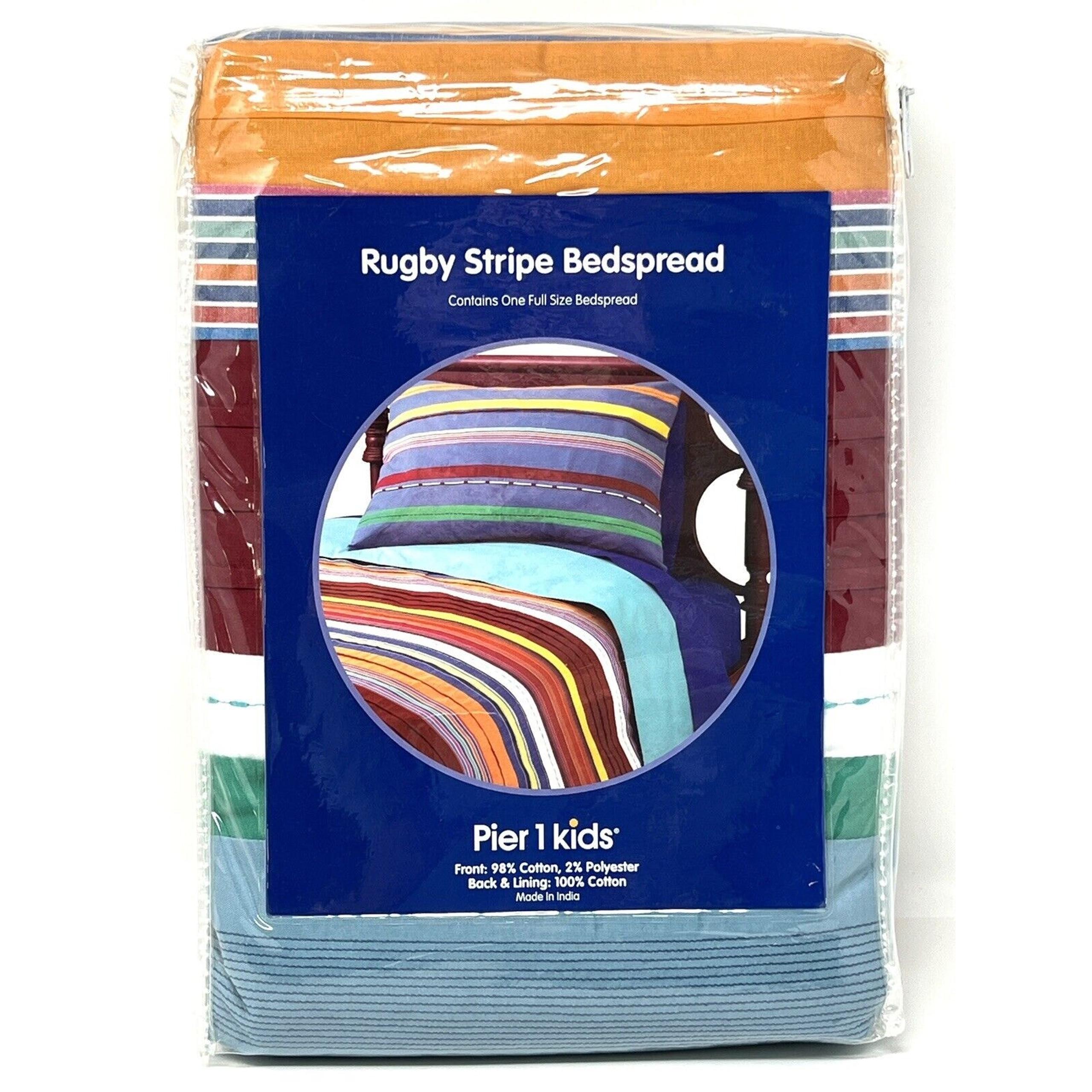 Pier One 1 Kids Full Size Bedspread Rugby Stripe Blanket Multi Color Lightweight