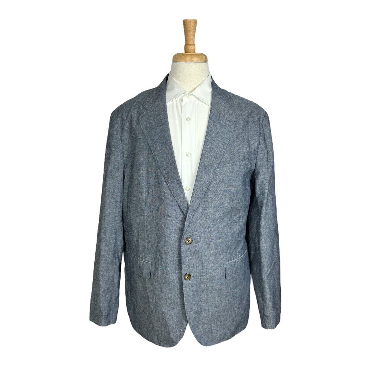 J.Crew Ludlow Chambray Somelos Cotton Linen Suit Size 44L 35X32 NWT