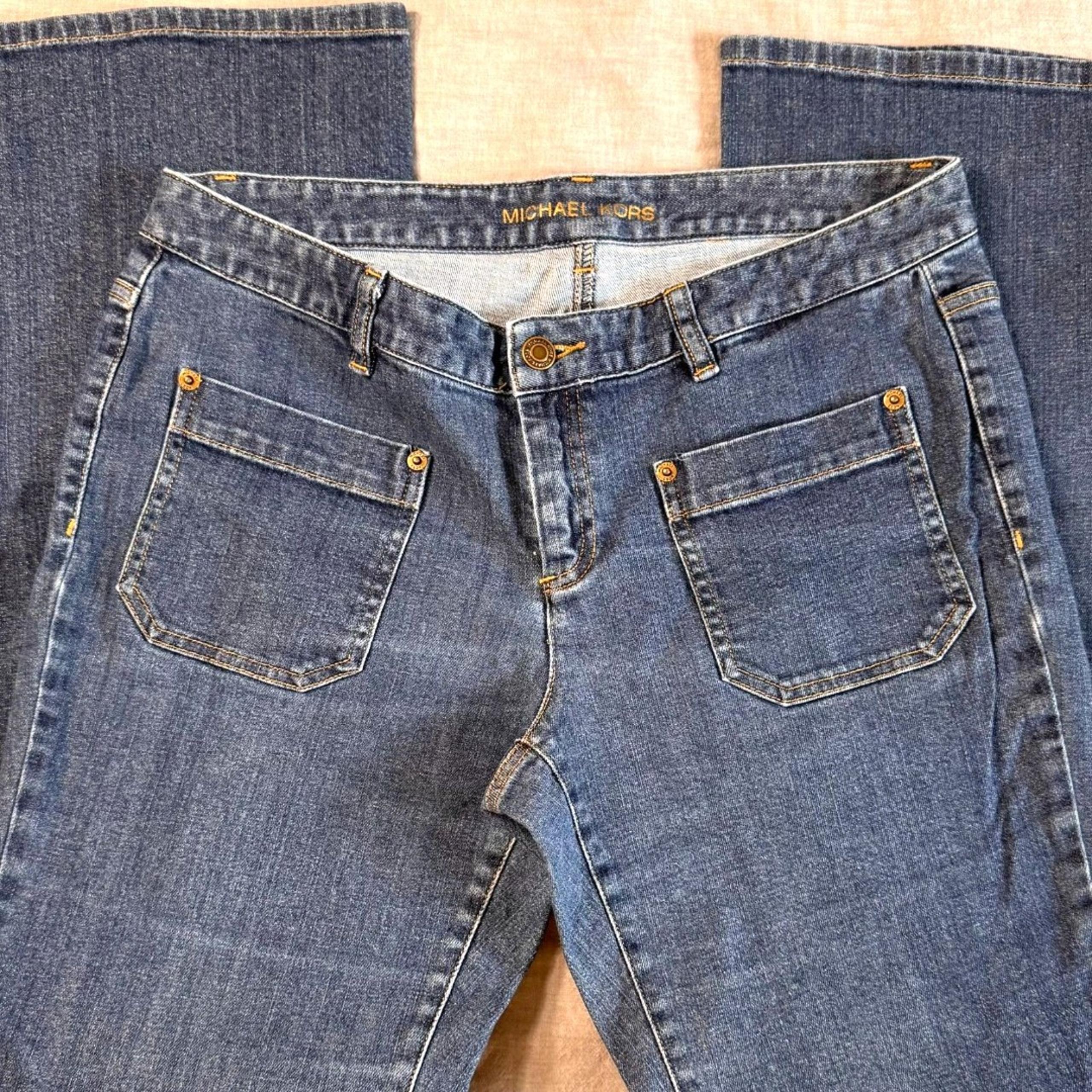 Michael Kors Boot Cut Med Wash Denim Jeans. Sz 10, Mid Rise Metal Detail Pockets