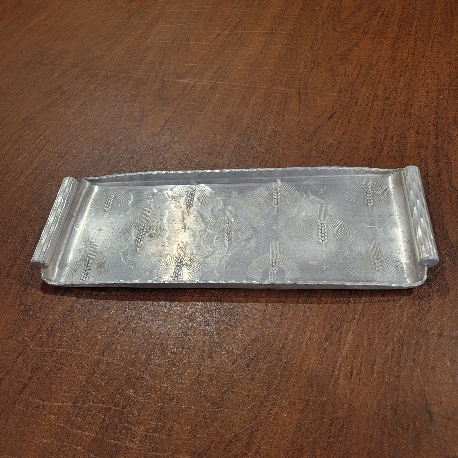 Vintage Arthur Armour Art Deco Hammered Aluminum Wheat Tray 13x5.25