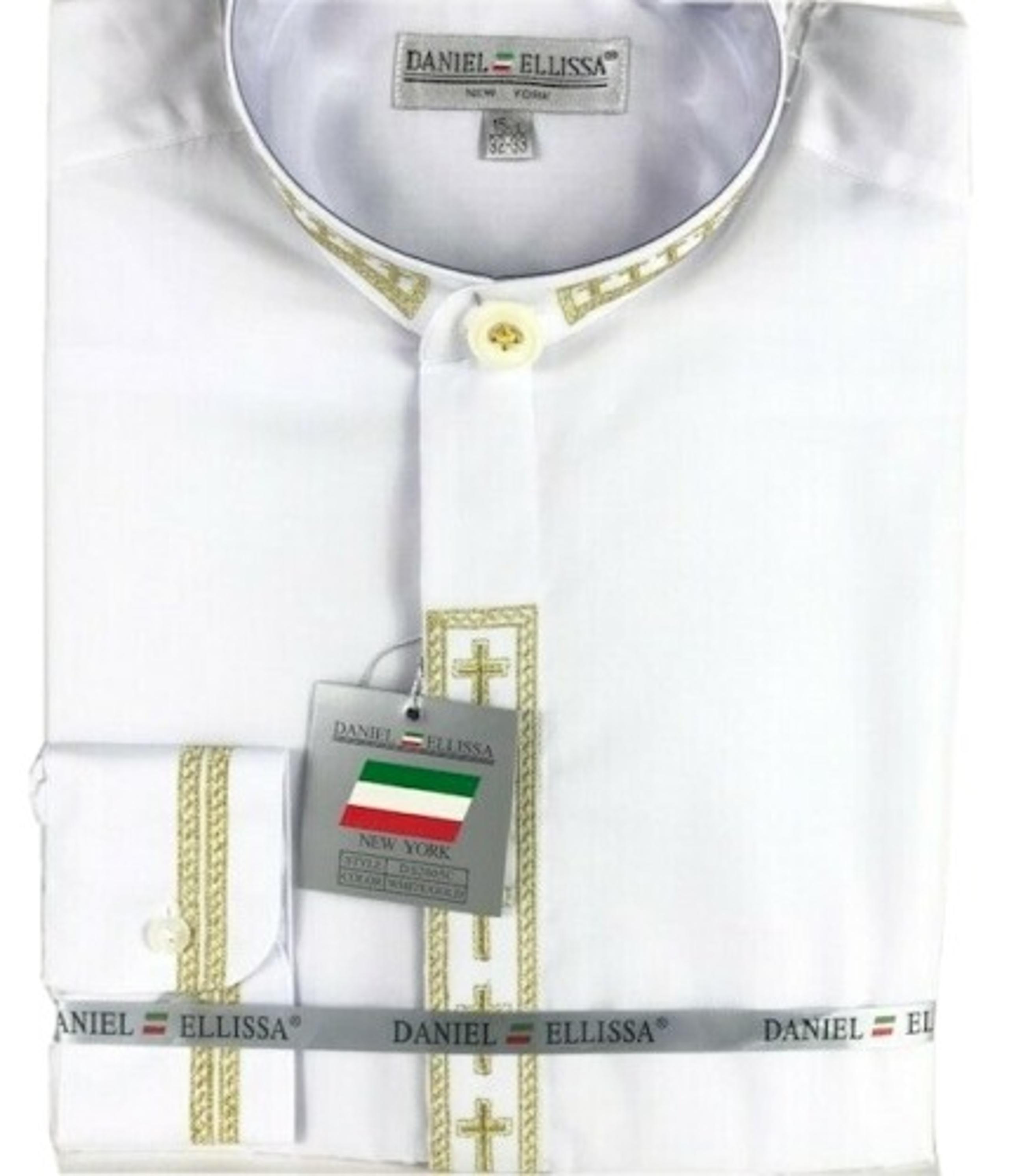 Daniel Ellissa Men's Clergy Shirt White with Gold Color Crosses Size 18.5 36/37