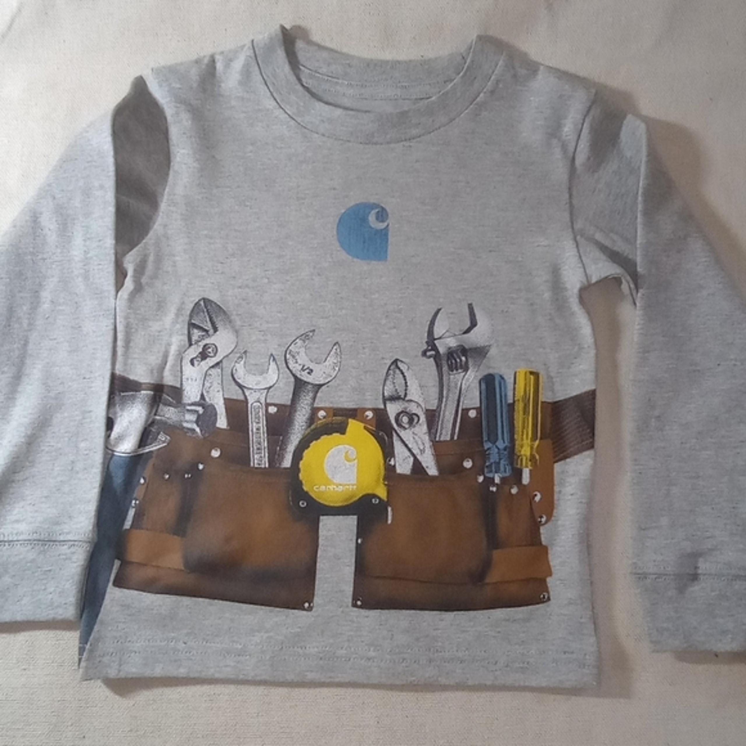 Carhartt Gray Long Sleeve Kids Shirt with Tool Belt Graphic And Logo