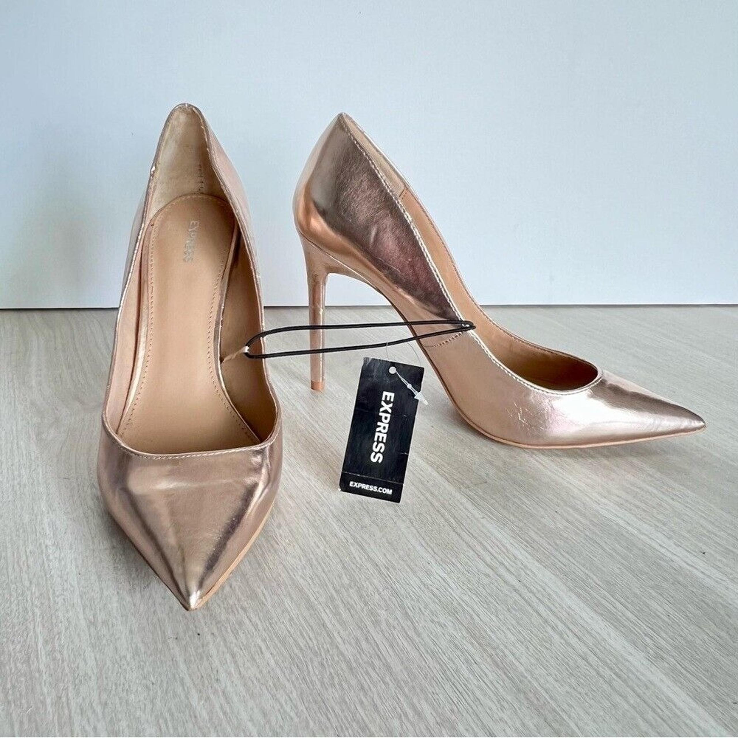 Express Women's Metallic Pointed Toe Stiletto Pumps Size 8 Gold Shiny Barbie