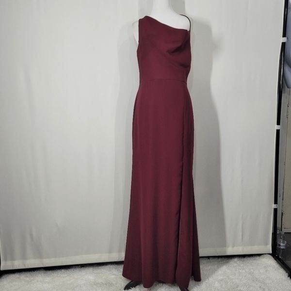 After Six Cabernet Crepe One-Shoulder Draped Cowl-Neck Maxi Dress Size 8R