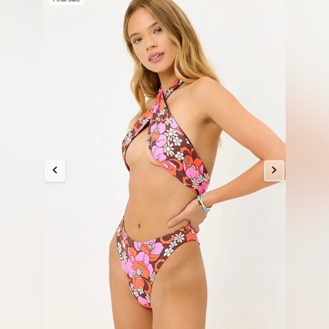 Frankies Bikinis Dorothy Floral Halter One-Piece Swimsuit - Tropics (Size M)