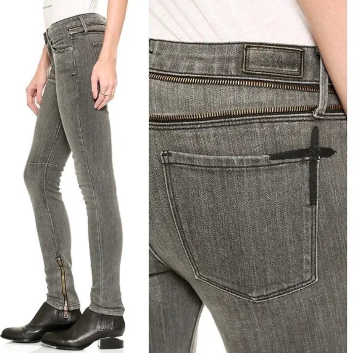 305 RTA Road To Awe Double Back Zip Jeans Perfect Grey Size 26