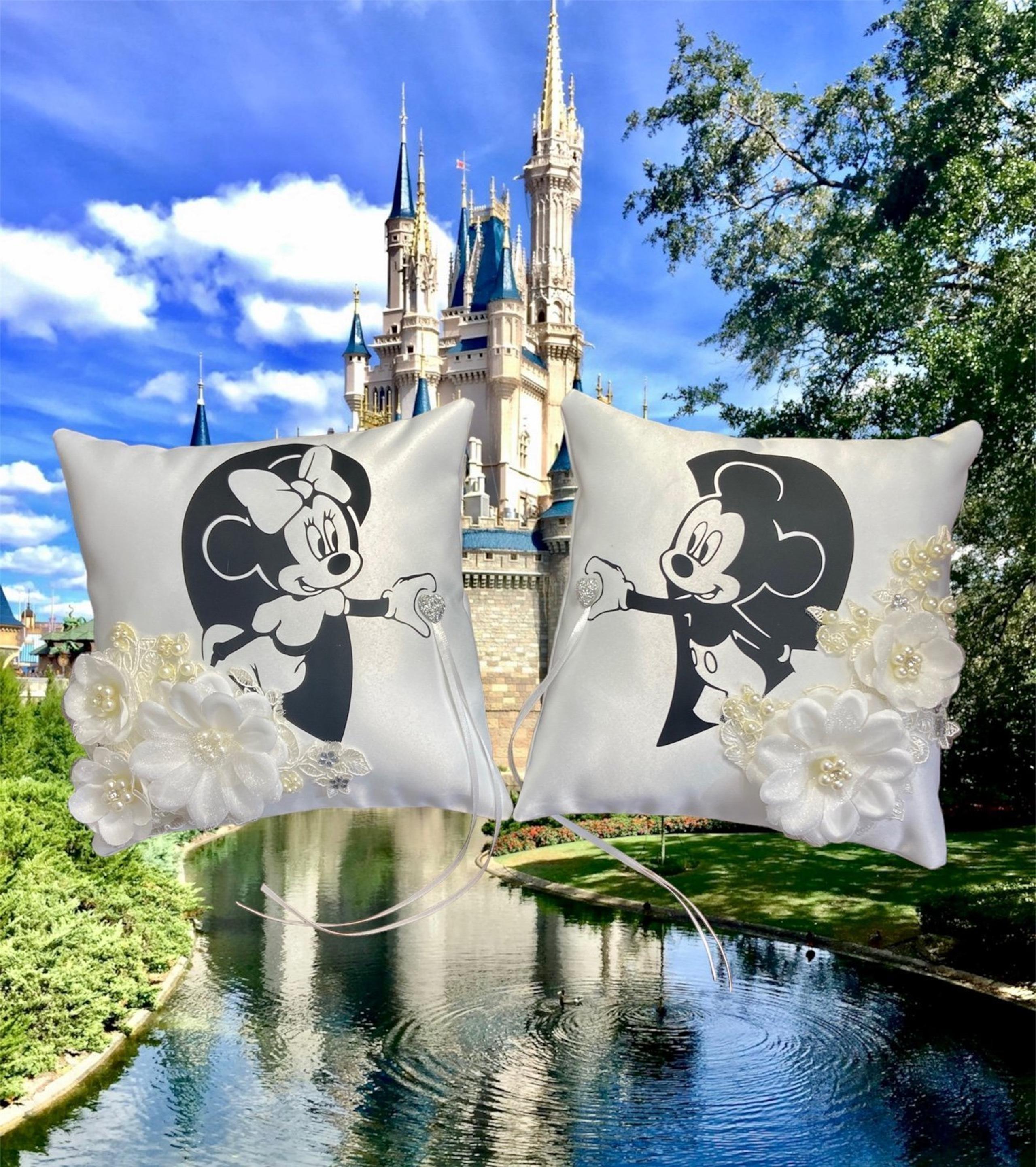Mickey and Minnie wedding pillow, Disney inspired wedding ring pillow set