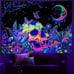 Blacklight Skull Tapestry UV Reactive Moon Stars Tapestry Trippy Mushroom