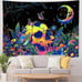 Blacklight Skull Tapestry UV Reactive Moon Stars Tapestry Trippy Mushroom