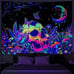 Blacklight Skull Tapestry UV Reactive Moon Stars Tapestry Trippy Mushroom