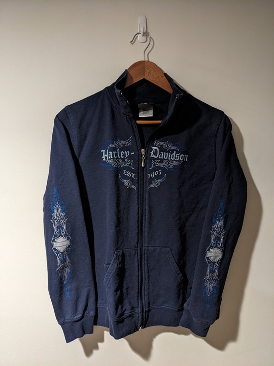 Vintage 2001 Harley Davidson Woman's Blue Large Full Zip Hoodie