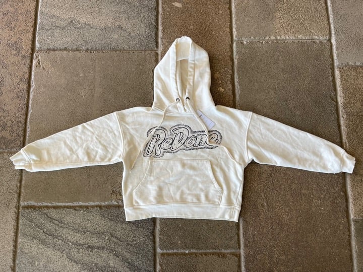 NWT Re/Done Embellished Studded Logo Doll Hoodie Sweatshirt Jeans Size XS