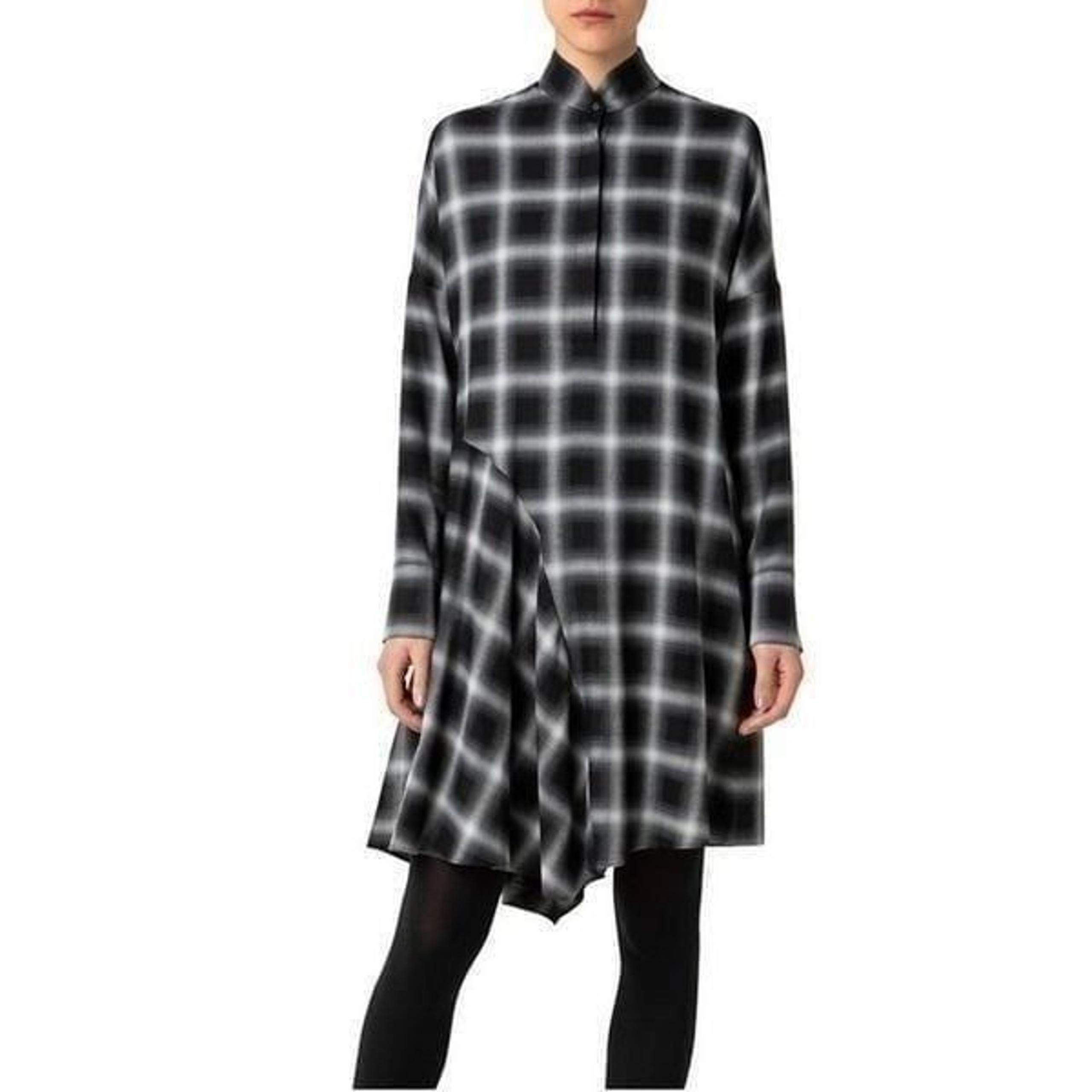 Akris Punto Women’s Shadow Tartan Check High Mock Neck Dress