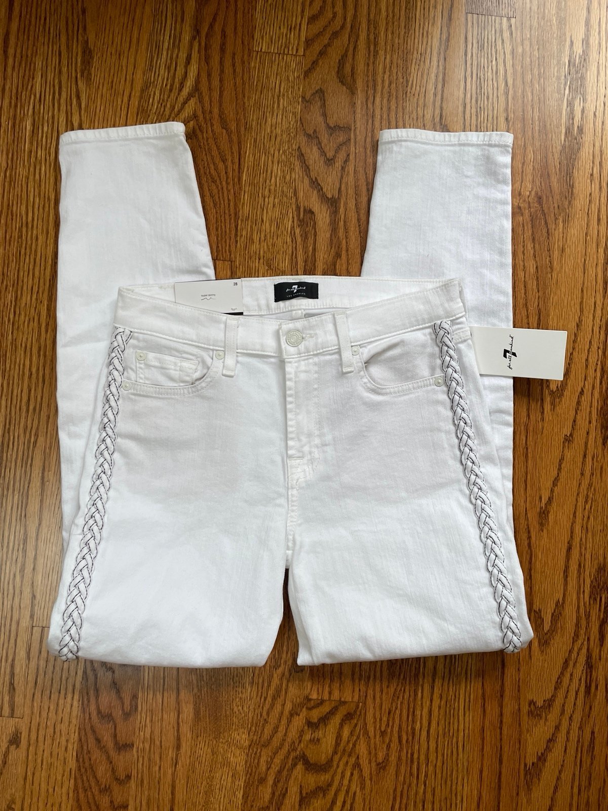 7 For All Mankind Women's Size 28 White Braided Seam Ankle Skinny Jeans NWT $225